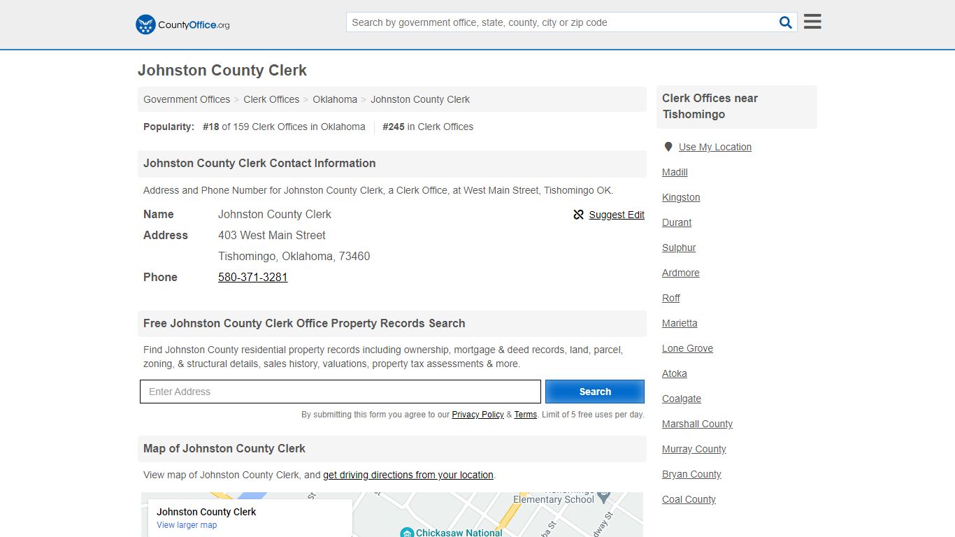Johnston County Clerk - Tishomingo, OK (Address and Phone)
